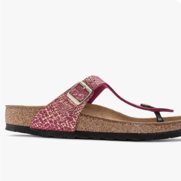 Birkenstock Gizeh Shiny Python Dark Fuschia Thong Sandal - Picture 4 of 11